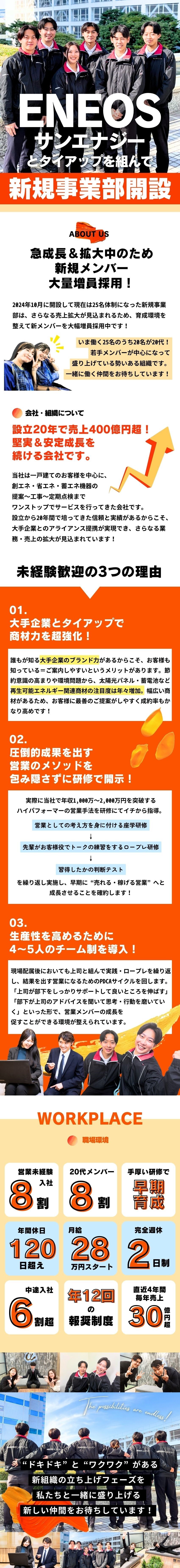 設立20年で売上400億円超を誇る安定成長企業／大手企業とタイアップで商材力強化⇒営業しやすい環境／完全週休2日で年間休日120日！私生活も充実◎／株式会社アルファコーポレーション　ENEOSサンエナジー事業部