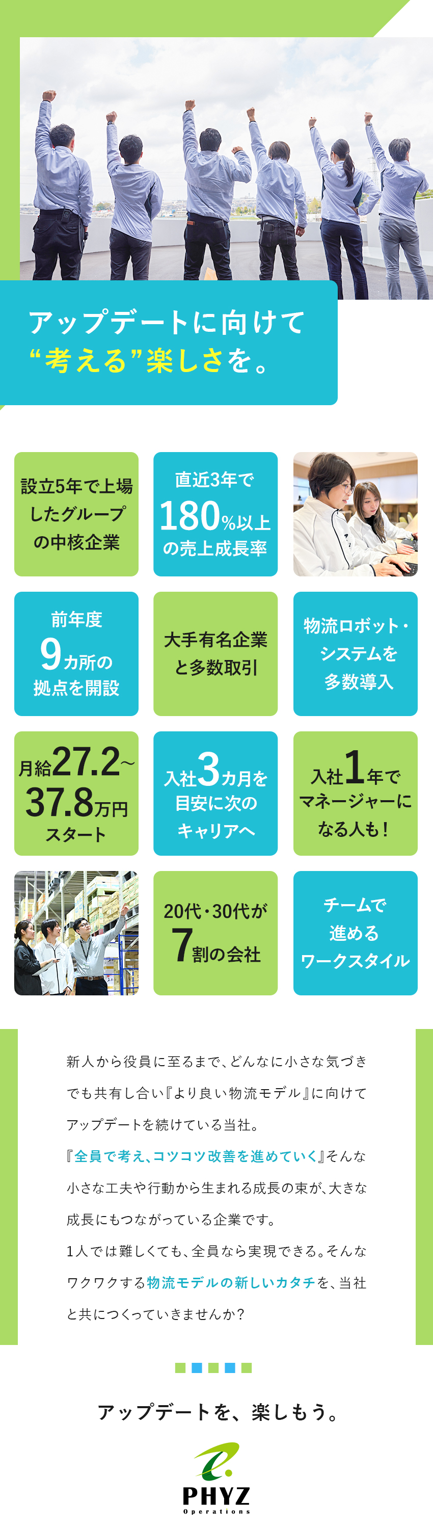 ★東証上場グループ企業／急成長中の物流ベンチャー／★個人サポート充実／チームで支え合うワークスタイル／★月給27.2～37.8万円スタート／未経験歓迎／ファイズオペレーションズ株式会社