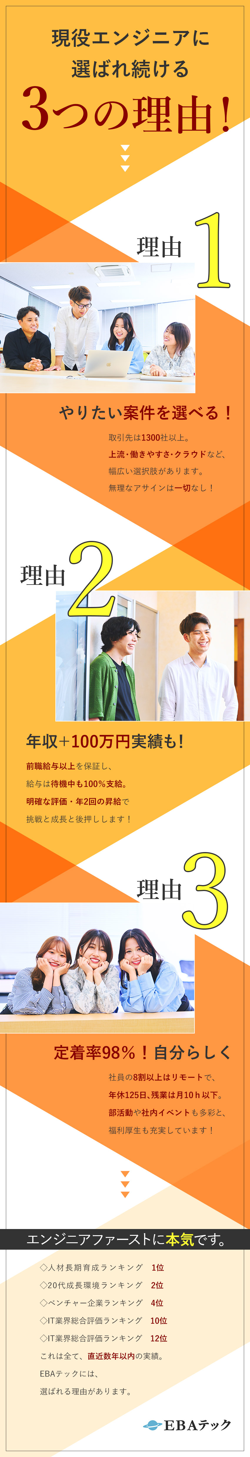 定着率98％★口コミランキング1位にランクイン！／リモートあり★AWSなどのクラウド案件もアサイン可／前職給与UP保証★年収200万円UPの実績あり！／ＥＢＡテック株式会社