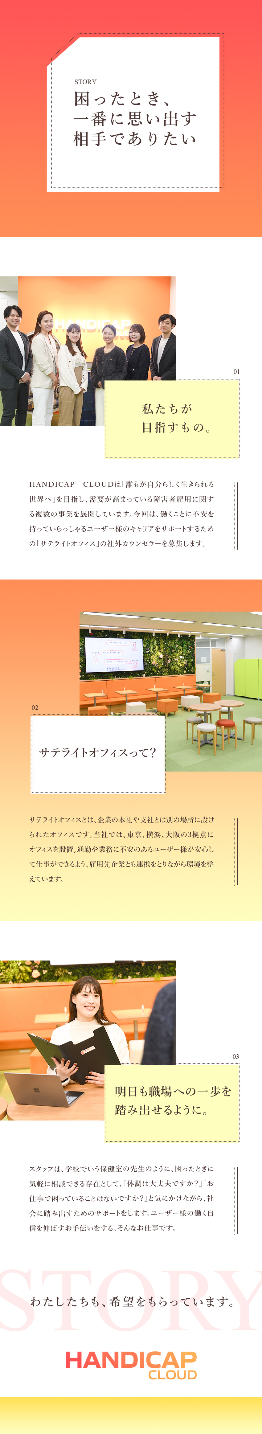 ◎社会課題「障害者雇用」に貢献／前年比150％成長／◎未経験入社8割／「困っている方を助けたい」方歓迎／◎20代活躍／完全週休2日制／年間休日120日／株式会社ＨＡＮＤＩＣＡＰ　ＣＬＯＵＤ