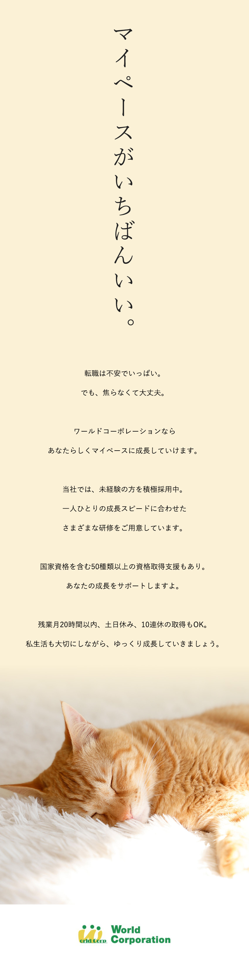 ★ゼロから育成★3000名以上の未経験者を育成／★豊富なサポート★50種類以上の資格サポートなど／★充実のオフ★完全週休2日制・10連休OK／株式会社ワールドコーポレーション(Nareru Group)