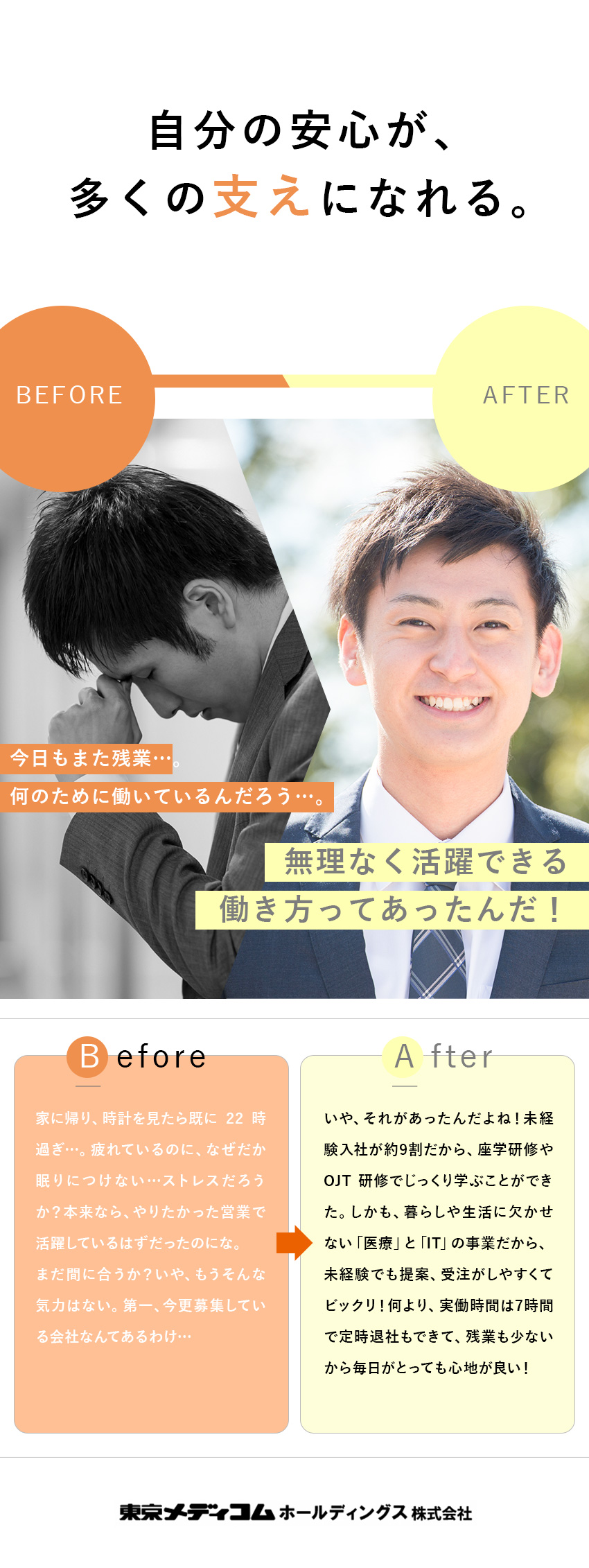 【未経験OK】先輩の9割は未経験スタート／研修あり／【やりがい】医療業界に貢献できる人材に成長できる／【待遇】基本土日祝休／残業月20時間程度／転勤なし／東京メディコム販売株式会社