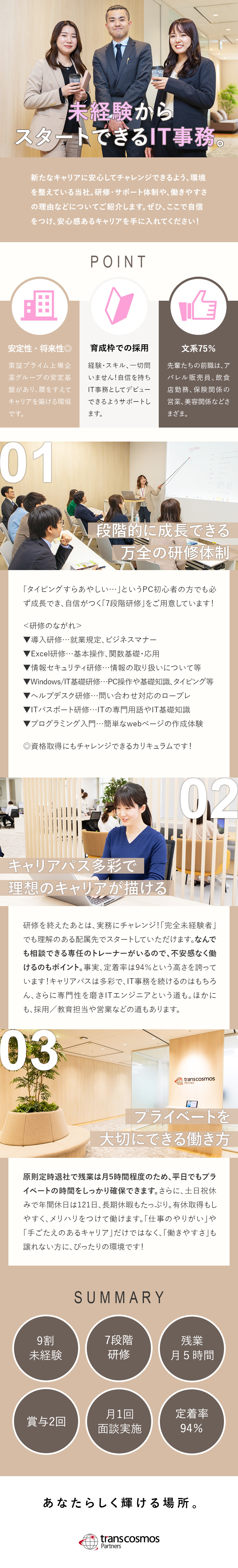 【未経験OK】文系75％！基礎から学べる研修を用意／【働きやすさ】土日祝休／残業月5h／フルリモート有／◆定着率94％◆賞与2回◆各種手当や福利厚生が充実／トランスコスモスパートナーズ株式会社【トランスコスモス株式会社100%出資企業】