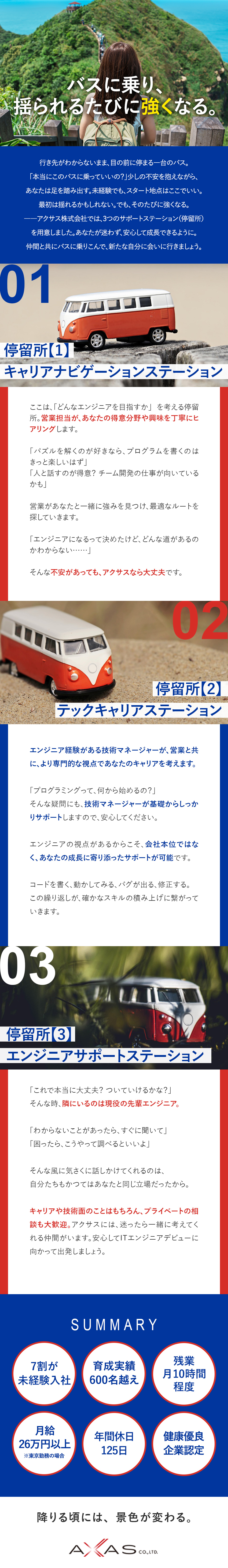 【7割が未経験入社】経験ゼロからエンジニアデビュー／【自慢の育成カリキュラム】能力に合わせた育成プラン／【安心の3名サポート！】いつでも誰かに頼れる環境／アクサス株式会社