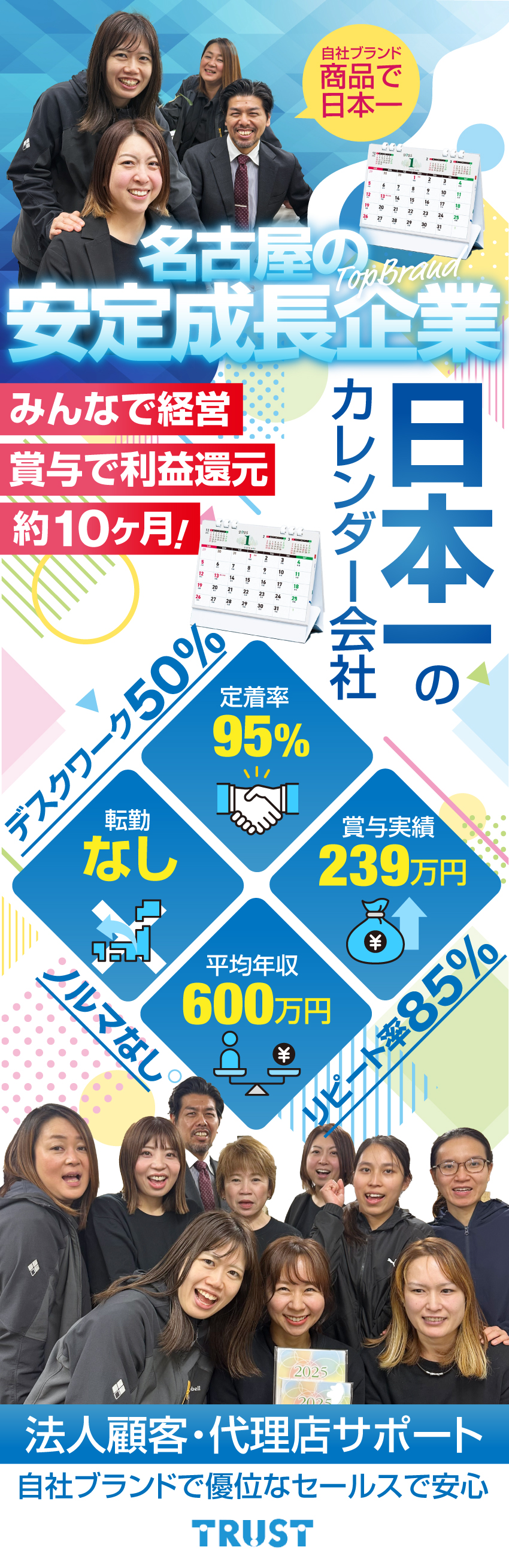 【安定◎】日本一の自社ブランドのギフト商品メーカー／【未経験OK】法人顧客・代理店サポート、ノルマなし／【待遇◎】有休消化100%、平均賞与239万円／株式会社トラスト