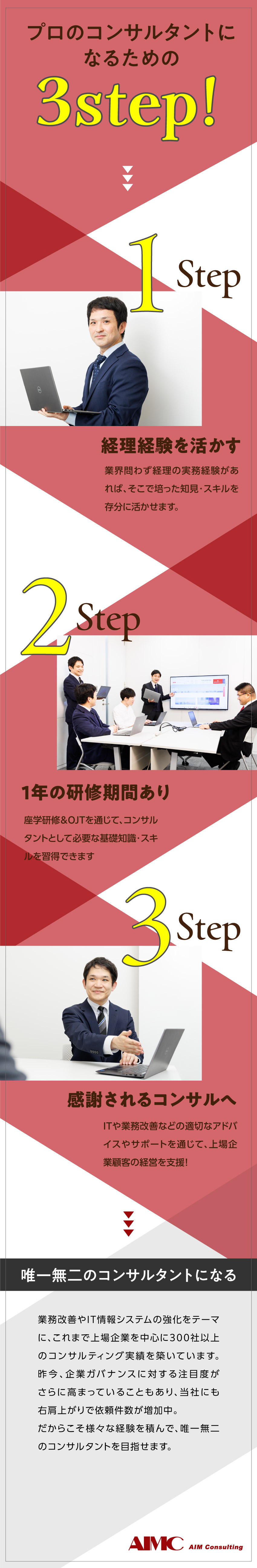 【事業拡大中】上場企業中心に300社の取引実績あり／【コンサル未経験歓迎】経理経験を活かして成長できる／【週4日テレワーク勤務】年間休日125日あり／エイアイエムコンサルティング株式会社