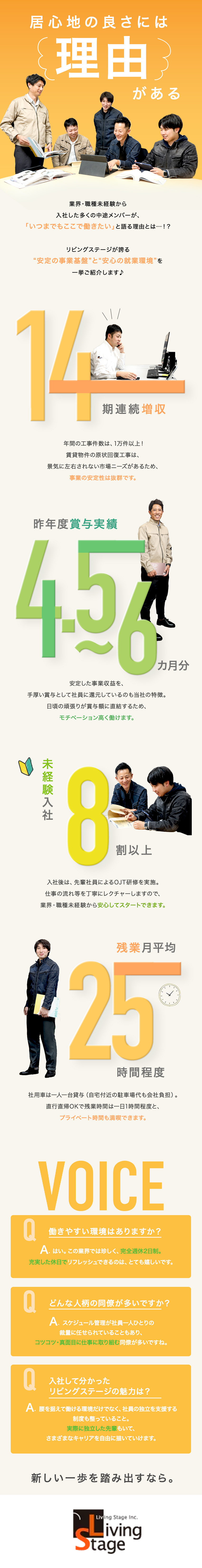 【安定性】社会情勢の影響が少なく、14期連続増収！／【待遇】月給28万円スタート／賞与4.5～6カ月分／【環境】社用車貸与（通勤利用可）／資格手当も充実／株式会社リビングステージ