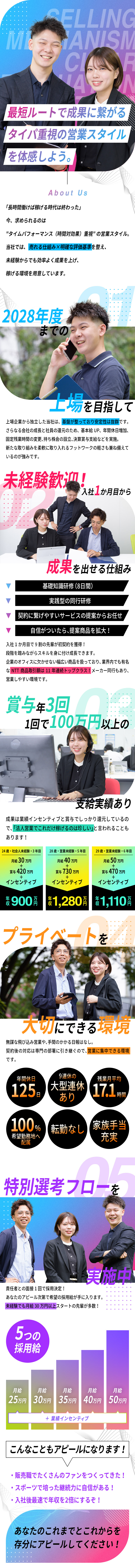 上場企業から独立→2028年度迄の上場を目指す商社／研修充実＋強い商品力＋正当な評価でしっかり稼げる◎／年休125日／残業月平均17h／9連休の大型連休有／株式会社エフティコミュニケーションズ