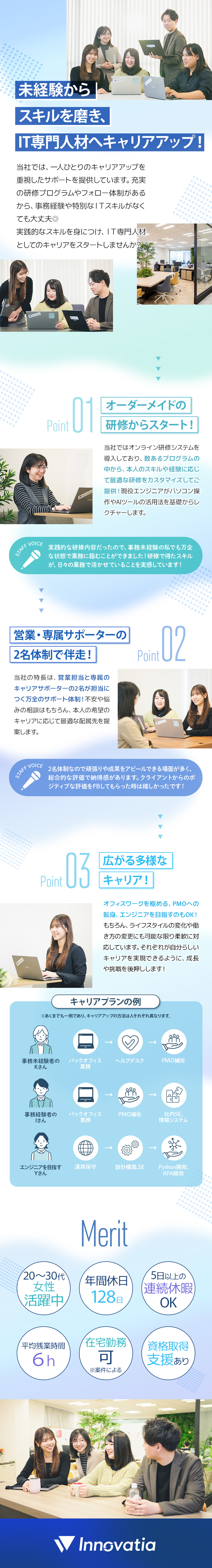 【IT未経験歓迎】約1カ月間の研修で実践的に学ぶ／【働きやすさ】完全週休2日／残業月6h／リモート可／【サポート充実】専属サポーターと営業の2名体制／株式会社イノベイティア