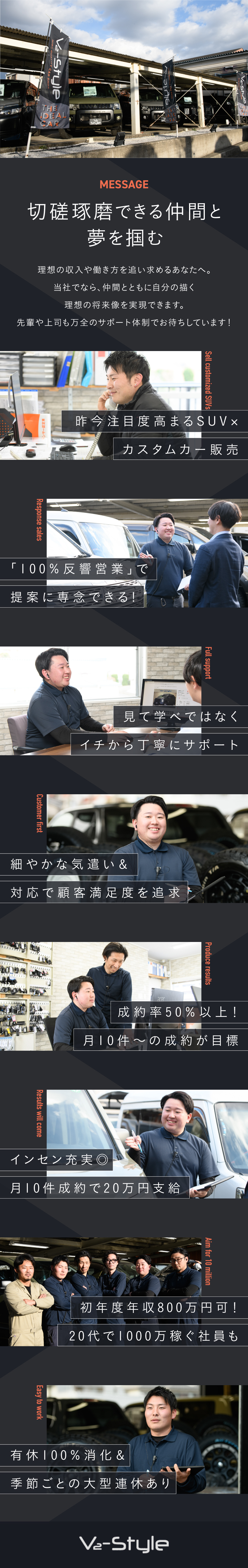 創業以来『15年連続黒字』を継続する安定成長企業！／高水準の固定給＋インセンで年収1000万円も可能／有給100％消化！好環境により社員定着率は95％超／株式会社V2