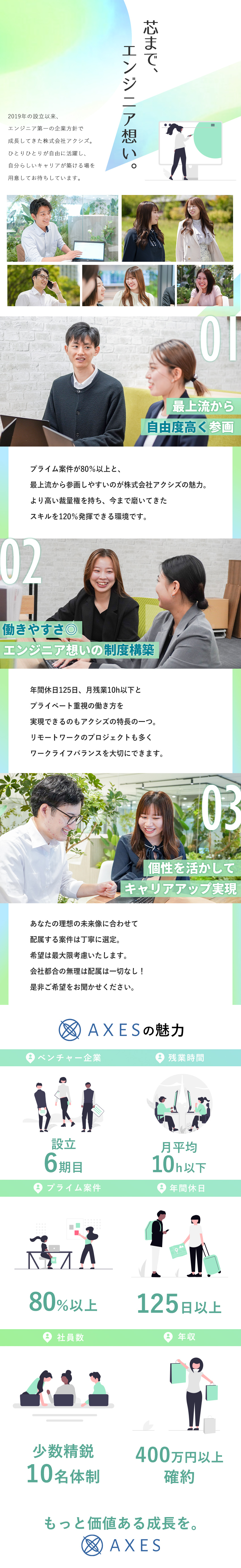 働きやすさ│年休125日×月残業10h×リモート可／最上流から│プライム案件80％以上で裁量権◎／少人数体制│コアメンバー採用で企業と共に成長する／株式会社アクシズ