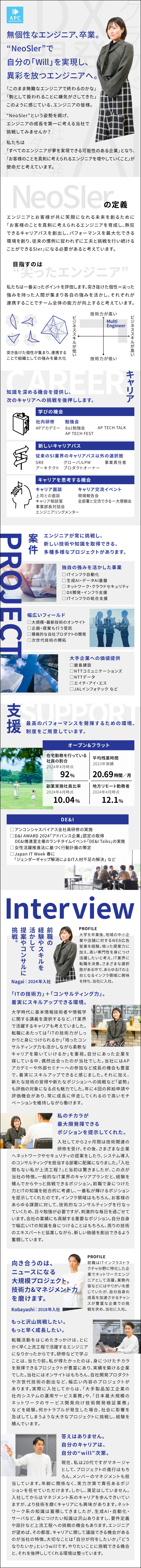 大手企業案件、上流工程、自社サービス開発など／25歳でマネージャーなど若手も早期キャリアアップ可／92％がリモート活用／残業20h以内／土日祝休み／株式会社エーピーコミュニケーションズ