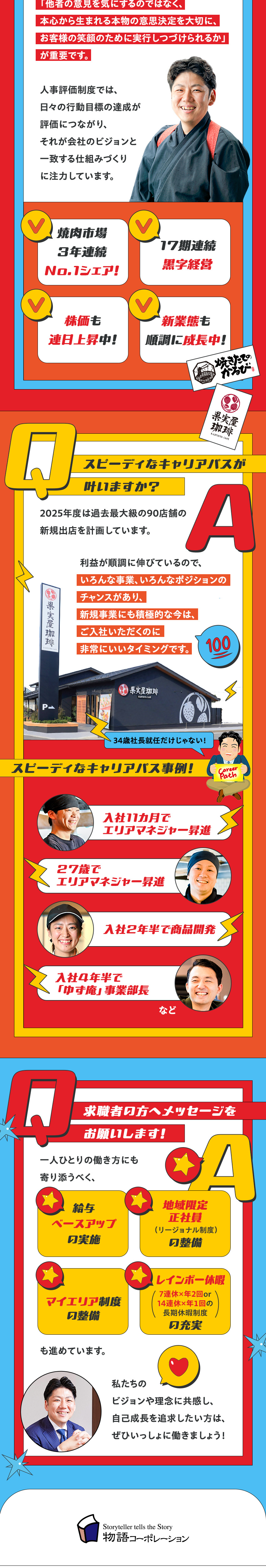 過去最大級の90店舗以上出店予定！早期キャリアUP／17期連続黒字経営の安定成長／店長平均年収639万／公休月9日／ライフイベントにあわせて転勤無も選択可／株式会社物語コーポレーション(焼肉きんぐ・丸源ラーメン・寿司・しゃぶしゃぶ ゆず庵・お好み焼本舗など）【プライム市場】