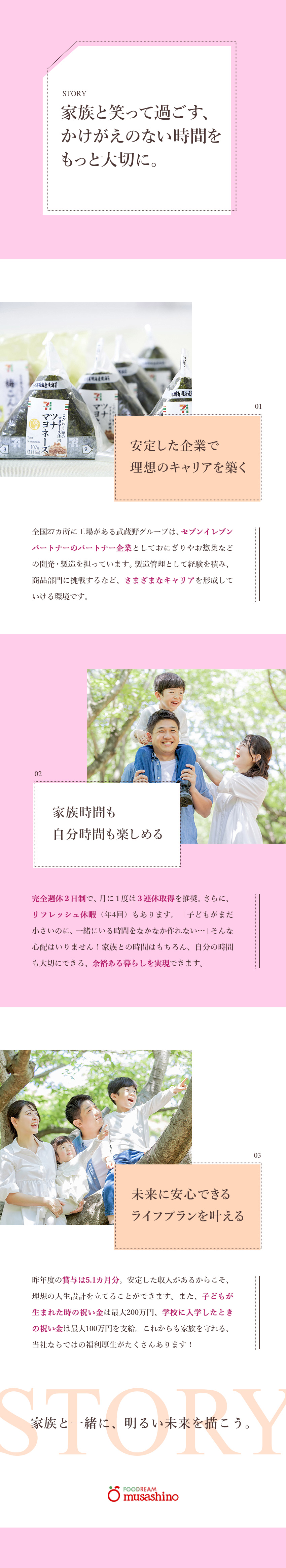 【福利厚生】育児支援最大650万円／格安社員食堂／【働きやすさ】完全週休2日制／賞与実績5.1カ月／【安定】誰もが知るセブンイレブンのパートナー企業／株式会社武蔵野（京都工場）