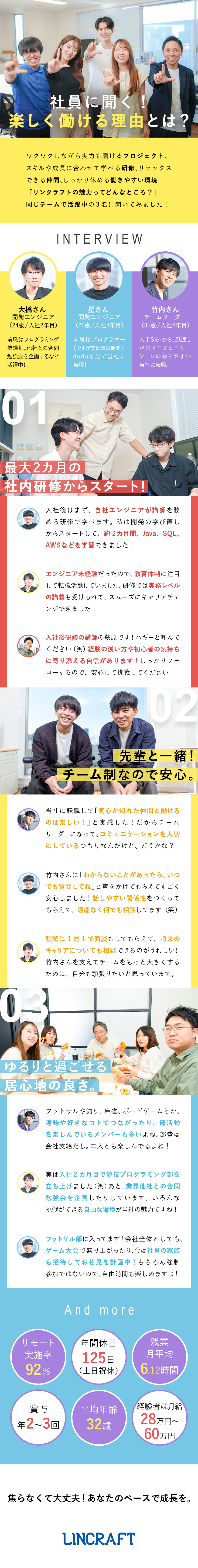 【成長◎】実務未経験でも安心！最長2カ月の社内研修／【仲間◎】チーム制◆フットサルなどでも和気あいあい／【環境◎】リモート実施92％◆残業月6.12時間等／リンクラフト株式会社