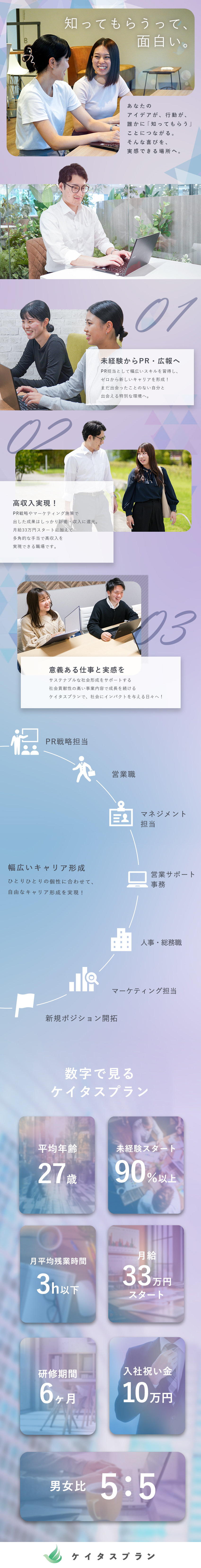 未経験歓迎┃充実の研修サポートでゼロからPR担当へ／高収入実現┃月給33万円スタートで年収UP実現★／スキル習得┃PR・広報・マーケティングなどへ挑戦♪／株式会社ケイタスプラン