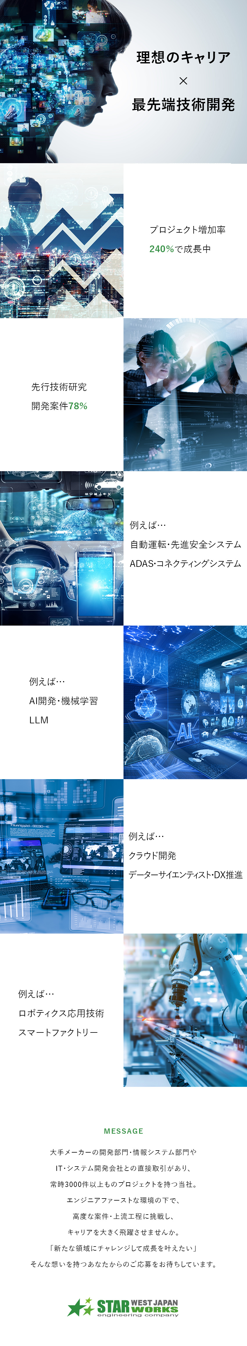 【最先端技術開発】設計開発等のハイエンド領域が中心／【希望配属率94.2%】常時3000件以上の案件有／【待遇】賞与4ヵ月／約9割が前職より給与UP／西日本スターワークス株式会社(スターワークスグループ)