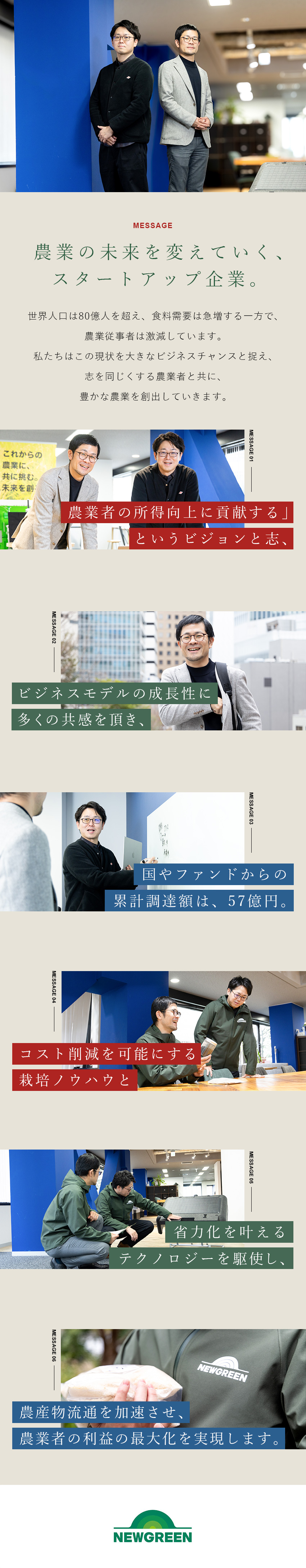 事業資金57億円◆農業者の利益を最大化するビジネス／急成長中のベンチャー企業◆新規事業に携わるやりがい／月給30万円～60万円／リモート相談可／土日祝休み／株式会社ＮＥＷＧＲＥＥＮ