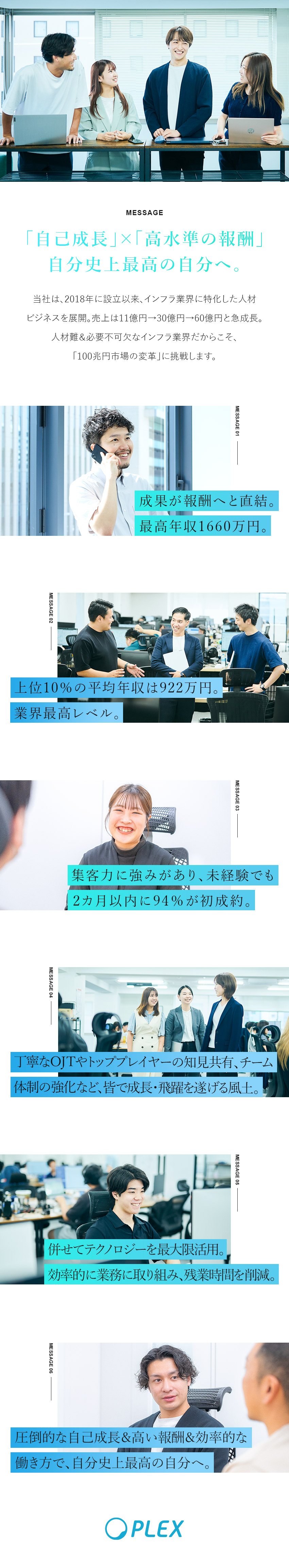 【成長企業】インフラ業界に特化した人材紹介事業／【収入UP】メンバー上位10％が年収900万円超え／【働き方】土日祝休／年休121日／服装・髪型自由！／株式会社プレックス
