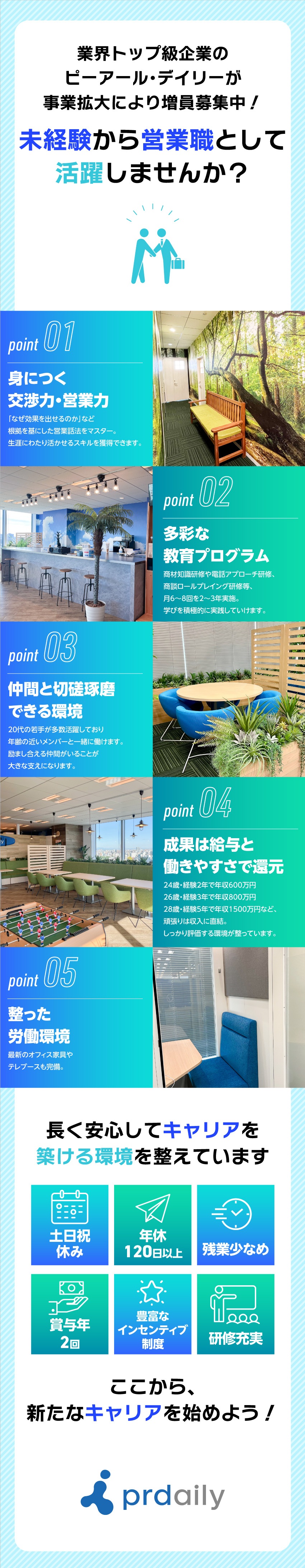 ＜若手活躍中＞20代で年収1000万円も普通の光景／【待遇】頑張りはインセンティブでしっかり還元◎／【プライベート充実】年休120日以上&残業少なめ／株式会社ピーアール・デイリー