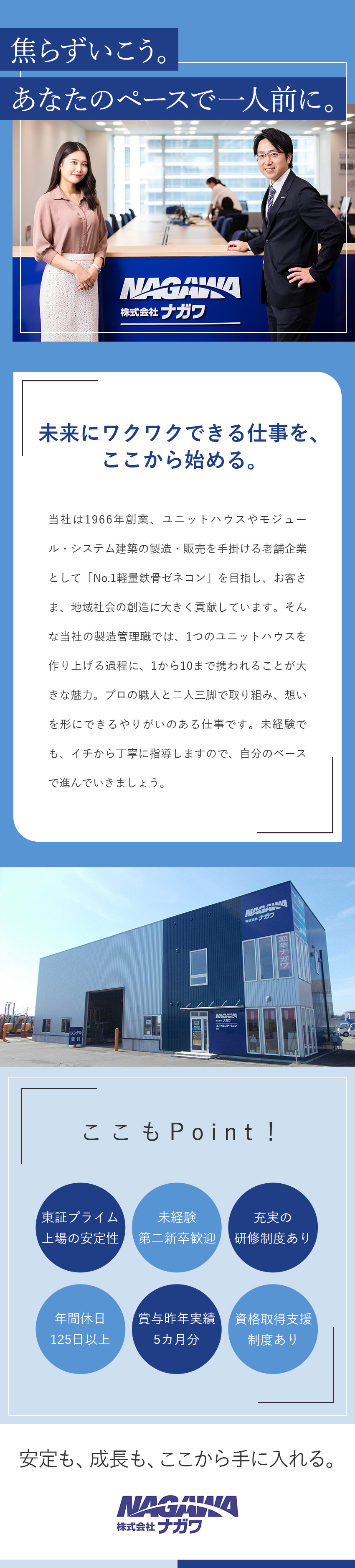 【安定性】創業59年・東証プライム上場の大手基盤／【未経験歓迎】8割中途入社で安心！手に職をつける／【働き方】完全週休2日／土日祝休み／年休125日／株式会社ナガワ【プライム市場】