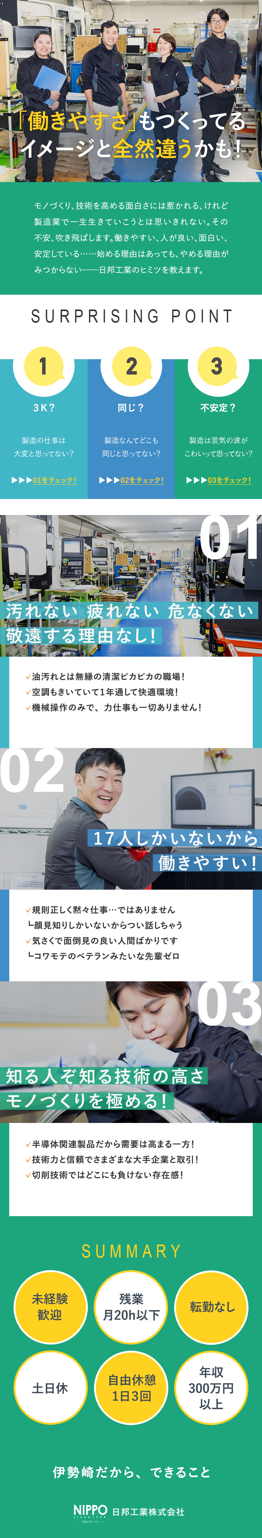 【人間関係◎】1年かけてフォロー＆手に職がつく！／【安定基盤◎】大手企業との取引×半導体関連製品！／【安定環境◎】転勤なし／土日休／残業月20h以下／日邦工業株式会社