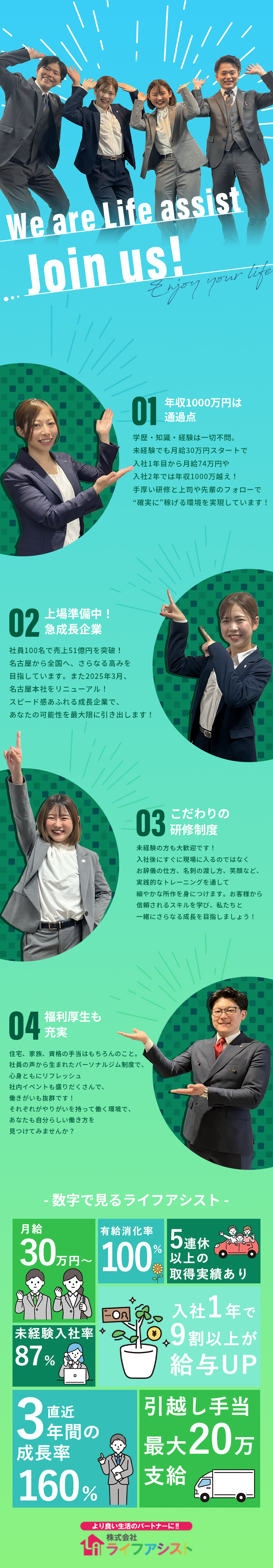 教育に、投資！未経験から年収1000万を実現！？／ＰＲに、投資！知名度バツグンで成果が出やすい☆／貴方に、投資！社員想いの企業運営で働きやすさ◎／株式会社ライフアシスト