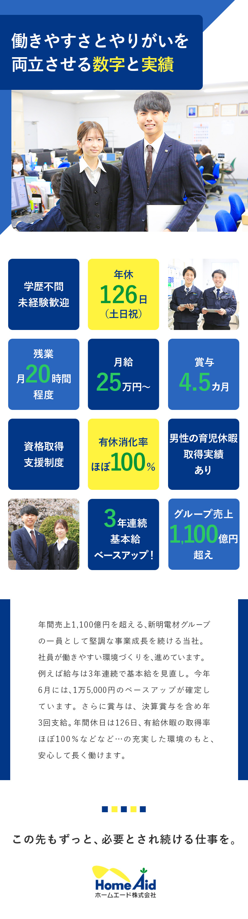 【未経験歓迎】手厚い研修・育成＆資格取得支援あり／【好環境】年休126日／土日祝休み／月給25万円～／【好待遇】今年6月にも1万5,000円ベースアップ／ホームエード株式会社