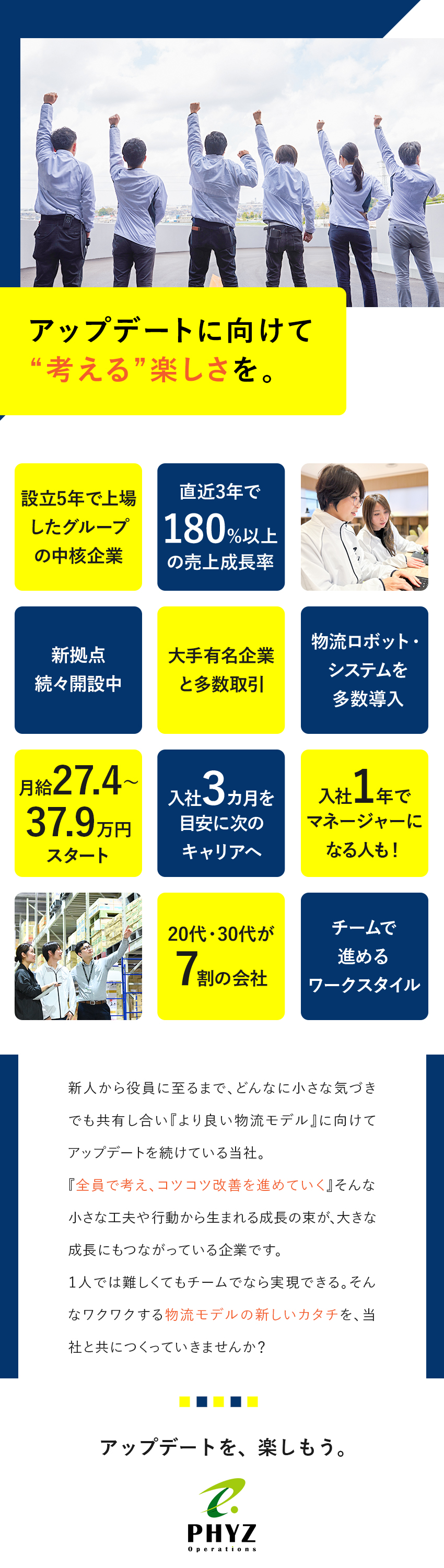 ★東証上場グループ企業／急成長中の物流ベンチャー／★個人サポート充実／チームで支え合うワークスタイル／★月給27.4～37.9万円スタート／未経験歓迎／ファイズオペレーションズ株式会社
