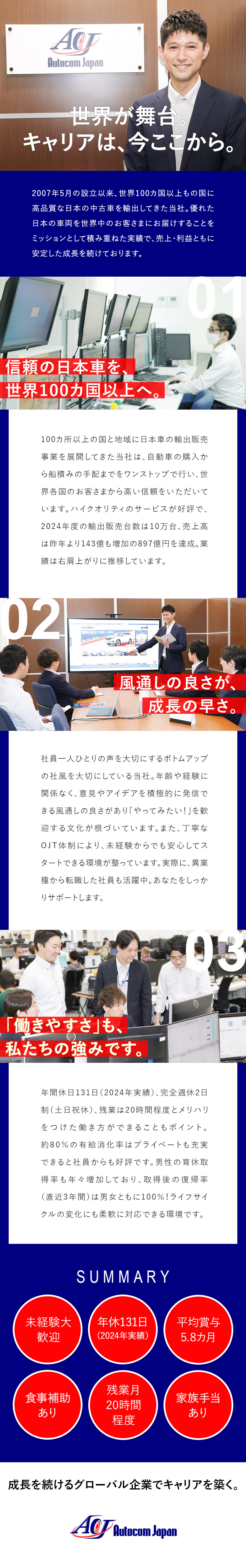 【グローバル企業】昨年比100億円以上の業績UP！／【未経験歓迎】ボトムアップの風通しが良い環境で成長／【働きやすさ】年休131日／土日祝休／残業少なめ／オートコムジャパン株式会社