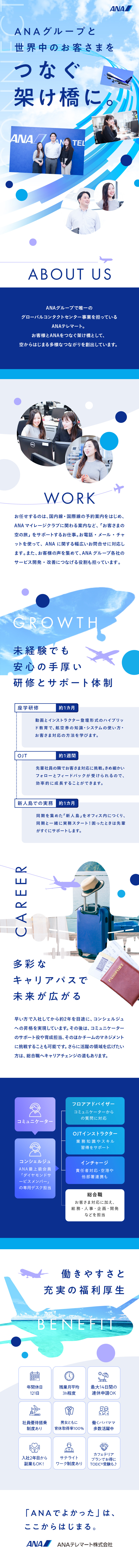 やりがい★ANAとお客さまをつなぐ重要なポジション／未経験歓迎★研修制度充実★キャリアの選択が可能／働きやすさ★年休121日★男女育休取得100％／ＡＮＡテレマート株式会社(ＡＮＡグループ)