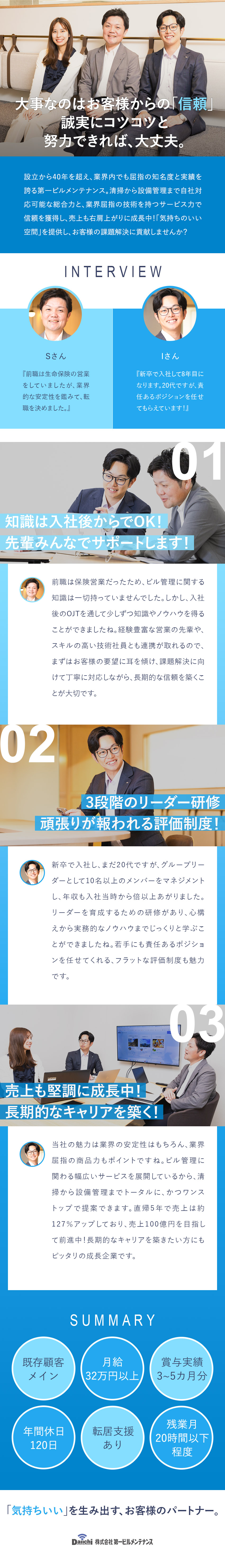 売上高127%UP！／売上100億円に向け前進中！／3段階のリーダー研修でスムーズにキャリアアップ！／土日祝休み／年間休日120日／各種手当も充実／株式会社第一ビルメンテナンス(第一グループホールディングスグループ)