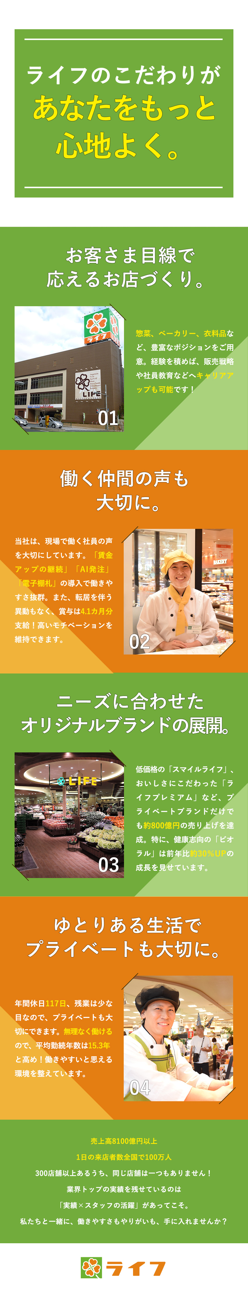 《安定性》業界トップクラスの売上高8188億円！／《働き方》年休117日／転居を伴う転勤なし／残業少／《スキルUP》研修・支援制度／豊富なキャリアプラン／株式会社ライフコーポレーション【プライム市場】