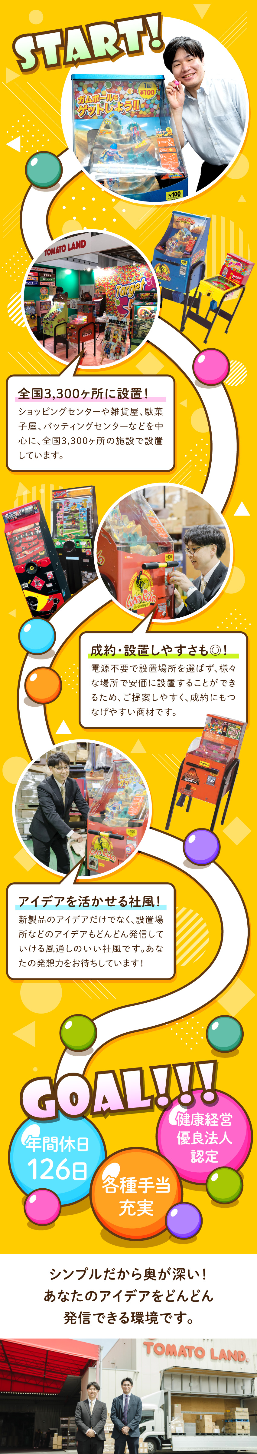 【裁量◎】アイデアを活かして新製品の開発にも貢献／【製品力◎】全国3300カ所でマシン設置実績あり／【待遇◎】年休126日／賞与年2回＋決算賞与あり／トマトランド株式会社