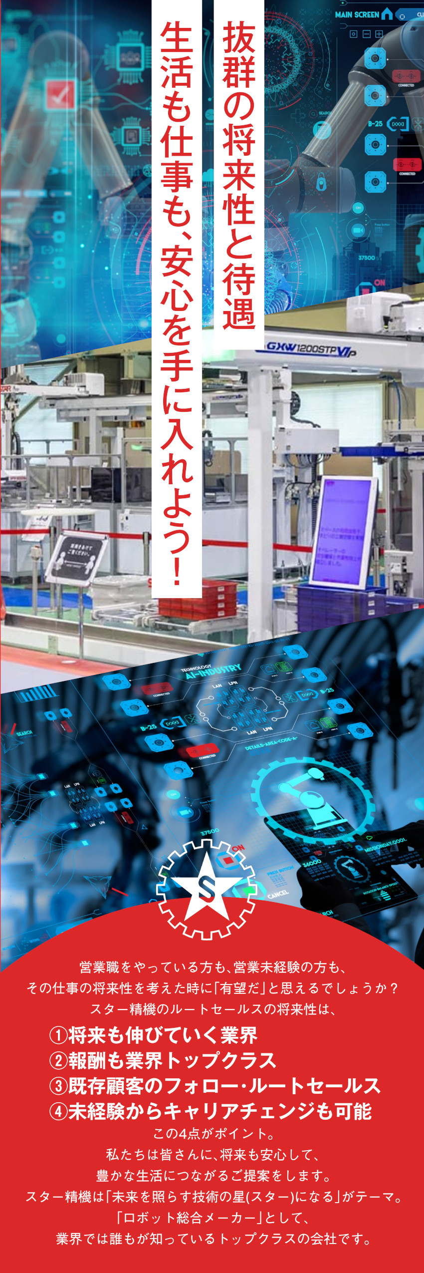 【安定性】業界トップクラス。全世界1023名の会社／【働く環境】完休2日／賞与4.6ヶ月／長期休暇あり／【未経験OK】90％の社員が未経験からスタート／株式会社スター精機