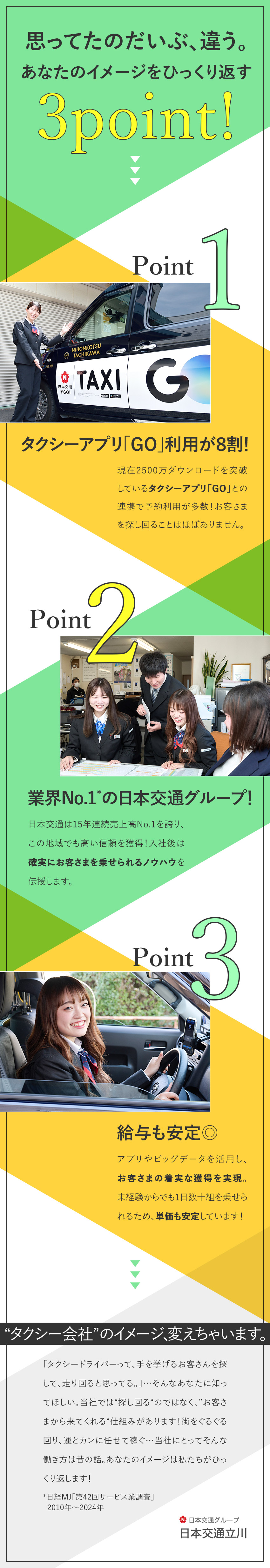 【指名多数】15年連続売上No1の日本交通グループ／【無線配車8割以上】高い乗車率で収入も安定／【未経験歓迎・年齢不問】運転しやすい多摩エリア！／日本交通立川株式会社(日本交通グループ)