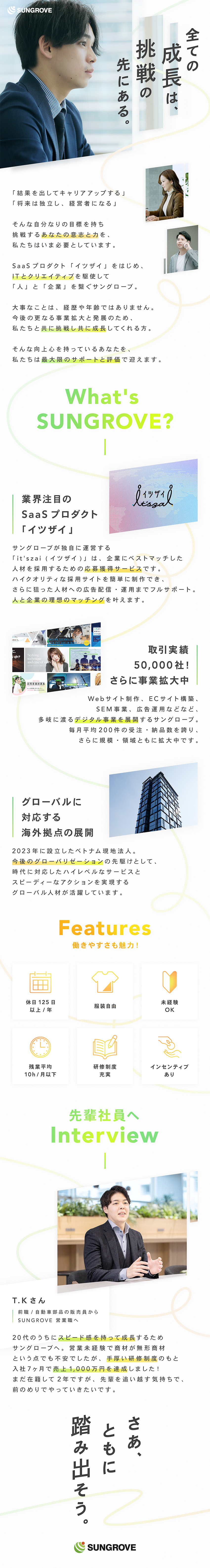 【最低保証】月給28万円～＋毎月インセンティブ／【転勤なし】東京/大阪/名古屋など希望の支社へ配属／【経験不問】入社時の座学研修＋先輩の指導で成長／サングローブ株式会社