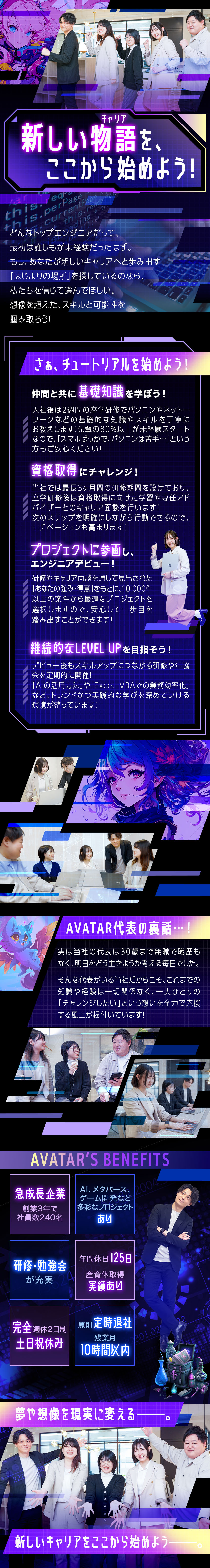 ◆代表は元ニート！学歴・経歴関係なく未経験大歓迎！／◆10,000件を超える多彩なプロジェクトあり！／◆土日祝休み・原則定時退社でプライベートも充実！／株式会社AVATAR