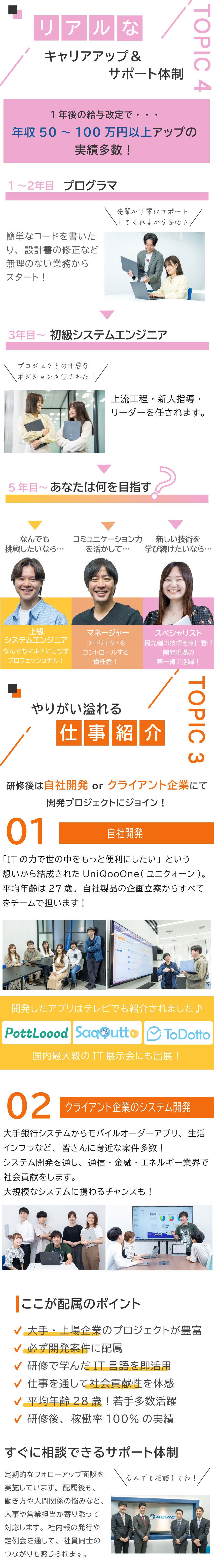 ★研修期間最大6カ月！“研修だけに集中”できる環境／★開発案件100%＆自社開発あり／大手企業案件豊富／★残業時間月平均8h＆在宅勤務あり／定着率95%／株式会社ＡＥＶＩＣ