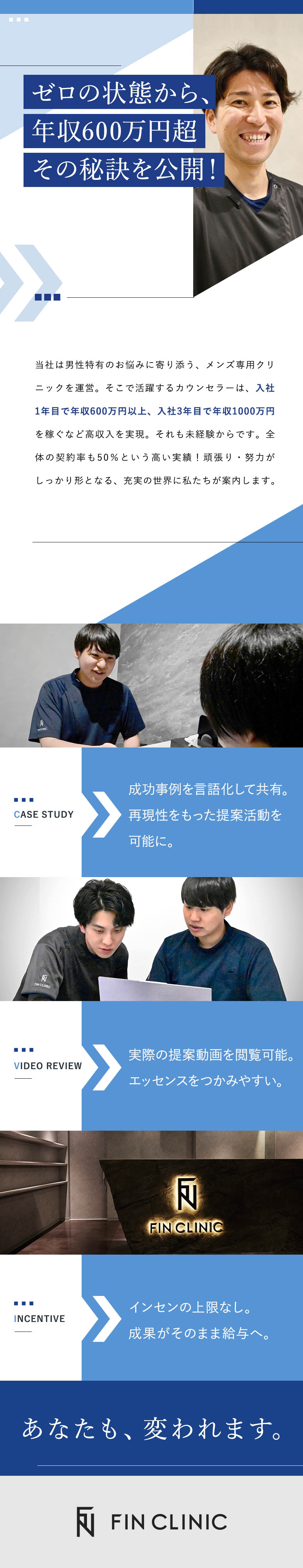 【未経験可】座学・動画・専門研修など充実の育成環境／【成果を還元】契約率50％！契約ごとにインセン付与／【働きやすさ】ほぼ定時退社／有給消化率100％／一般社団法人冀望会（FIN CLINIC）