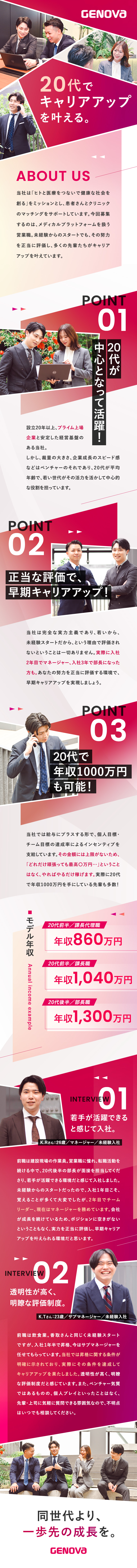 未経験歓迎／クリニックが抱える課題を解決◎／実力主義／20代での早期キャリアアップ多数◎／上限なしのインセンティブ／年収1000万円も可◎／株式会社ＧＥＮＯＶＡ【プライム市場】