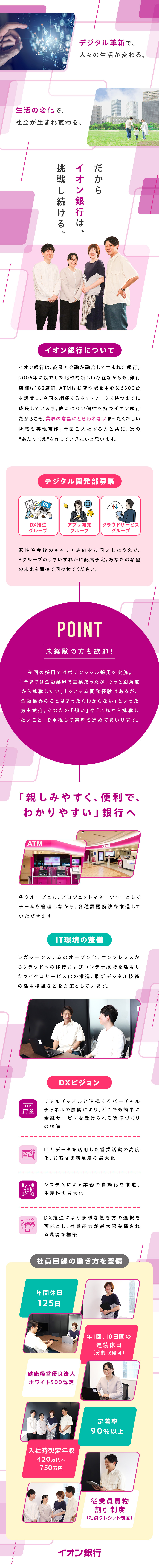 【イオングループ企業】使いやすい銀行サービスを創造／【定着率90%以上】30代～40代が活躍中！／【福利厚生】私服OK／年間休日125日／手当充実／株式会社イオン銀行(イオングループ)