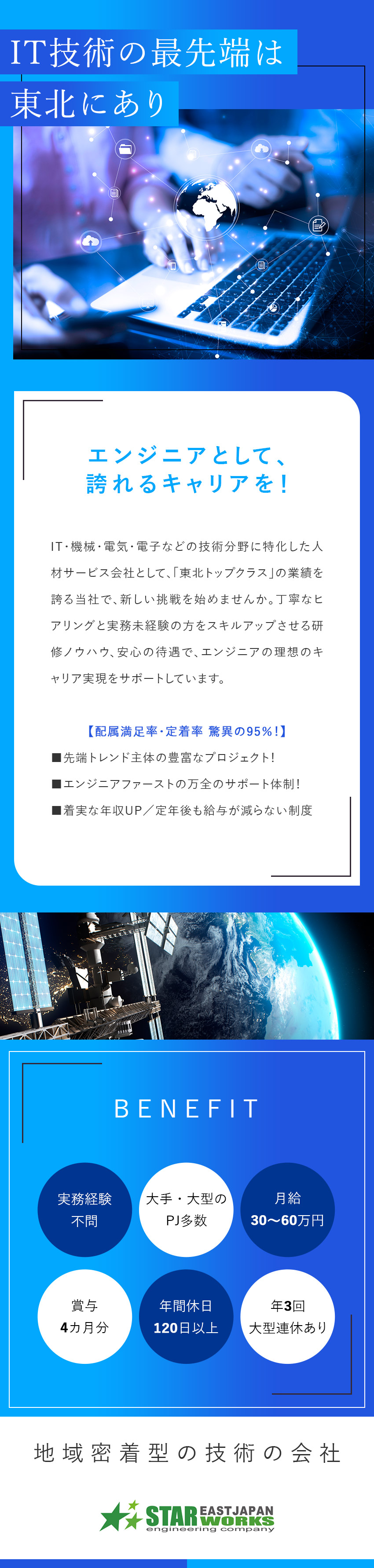 【大手・大型のPJ多数】安定したキャリアを実現可能／【選べるプロジェクト】最先端・上流工程・リモート／【長く活躍できる環境】賞与4カ月／年休120日以上／東日本スターワークス株式会社（スターワークスグループ）