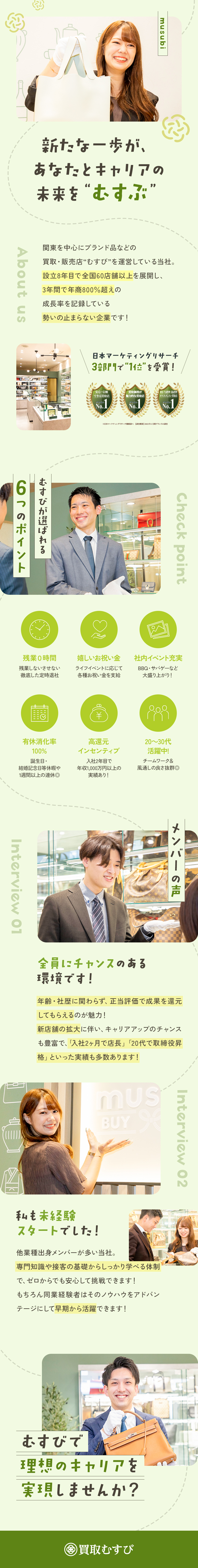 未経験歓迎／約1ヶ月間の充実研修で鑑定スキル習得／業界高水準インセン／1年目~年収1,500万円可！／年功序列一切なし／最短2ヵ月の昇格実績有◎／株式会社むすび（買取むすび）