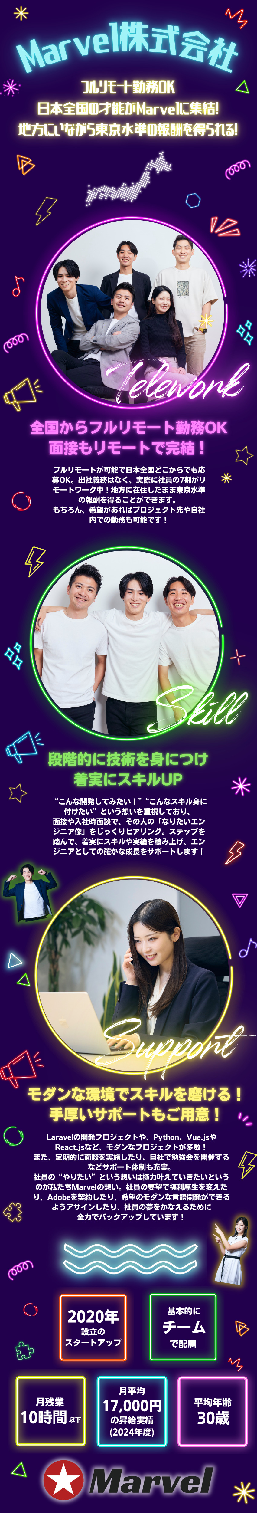 【案件】モダンな言語で開発可能！必ず開発のアサイン／【全国募集】フルリモートOK◎社員の7割がリモート／【キャリア支援】エンジニア目線・営業目線の2軸体制／Marvel株式会社
