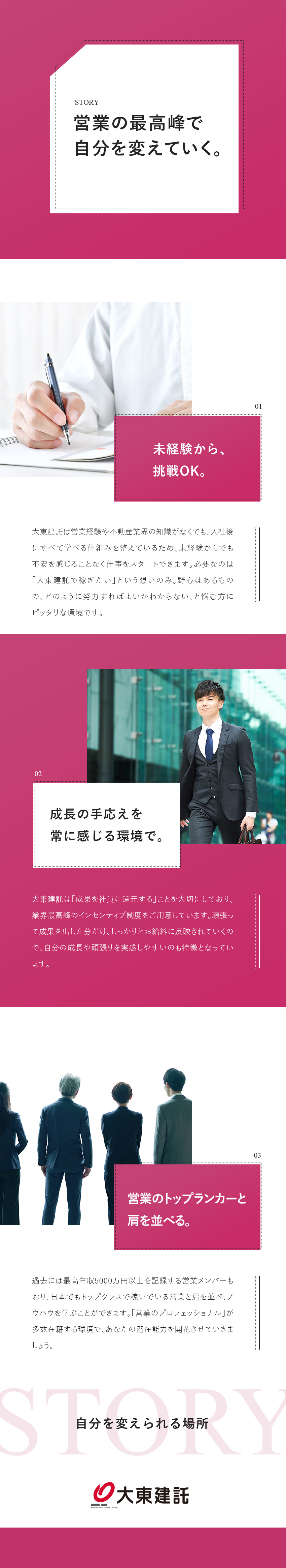 〈未経験歓迎〉ゼロから育てるフロー充実／〈高収入〉年収5000万円超えの実績あり／〈働き方〉年間休日125日／各種長期休暇あり／大東建託株式会社【プライム市場】