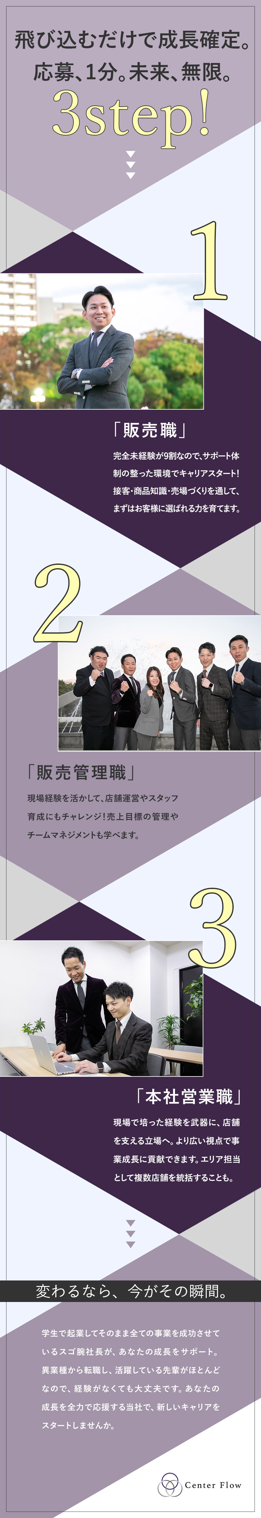 未経験OK⇒着実に成長できる充実のサポート体制！／頑張りを評価⇒インセンティブ＆昇給で収入アップ！／福利厚生充実⇒仕事もプライベートも大切にできる！／株式会社Ｃｅｎｔｅｒ　Ｆｌｏｗ
