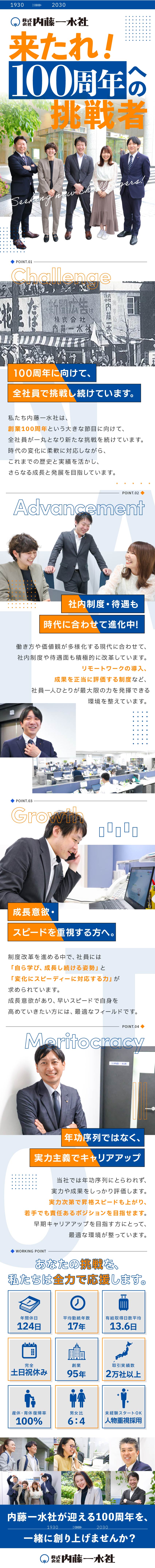 【1930年創業】まもなく100周年の採用支援企業／営業パーソンとして長期的な視野でキャリア形成が可能／充実した福利厚生／研修制度／長期休暇制度あり／株式会社内藤一水社　大阪支社