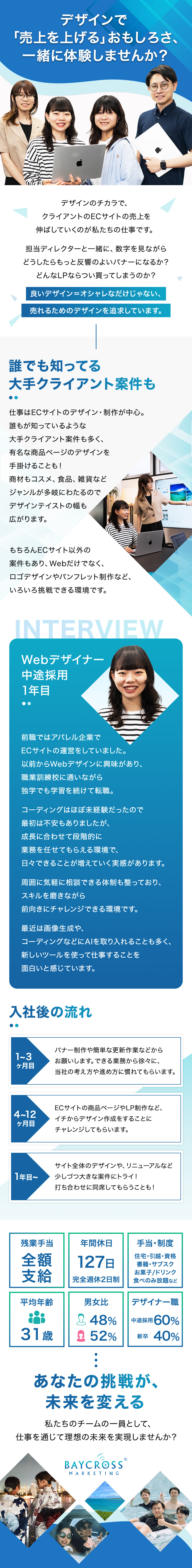 【実務未経験歓迎】充実した教育体制で成長をサポート／【ECサイト】デザインがお客様の売上アップに直結／【働き方】年休127日／有給が取り易い／フレックス／ベイクロスマーケティング株式会社