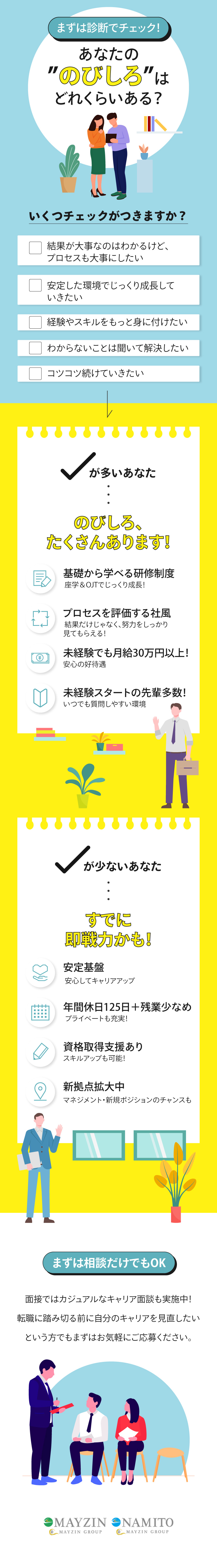 未経験から賞与年3回＋月給30万円以上／座学での研修でキホンをイチから学べる！／ノルマなく自分のペースで成長可能／株式会社メイジン／株式会社ナミト(メイジングループ合同募集)